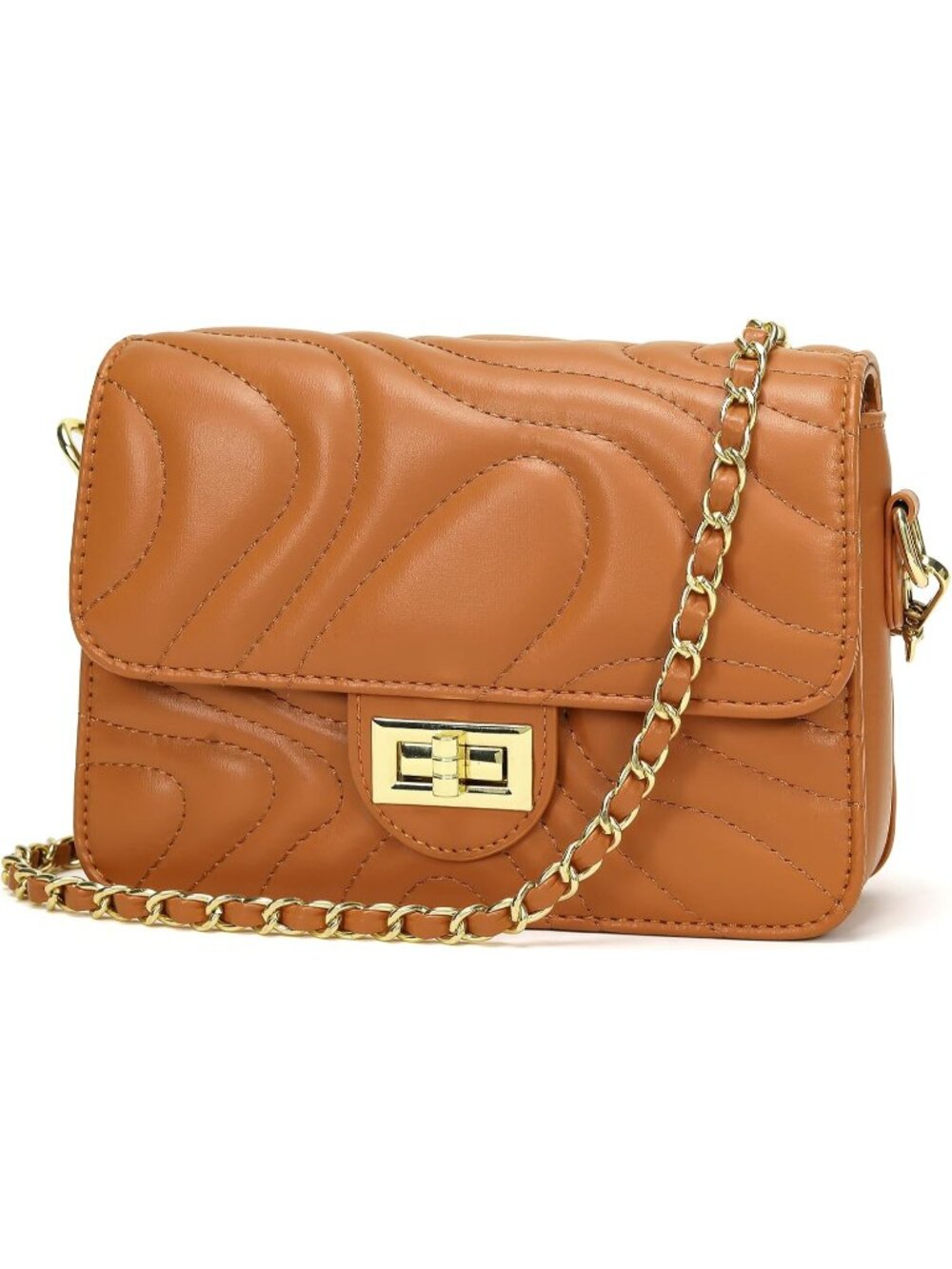 👜Women's Light Brown PU Leather Quilted Crossbody Bag Chain Strap Shoulder Bag